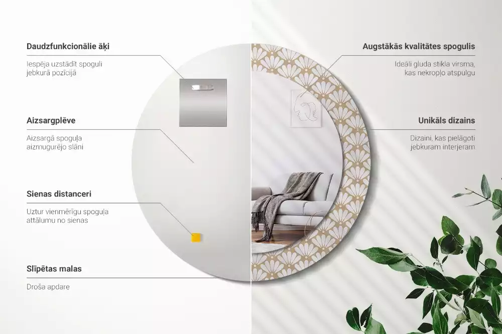 Kulaté dekorační zrcadlo na zeď Orientální květina