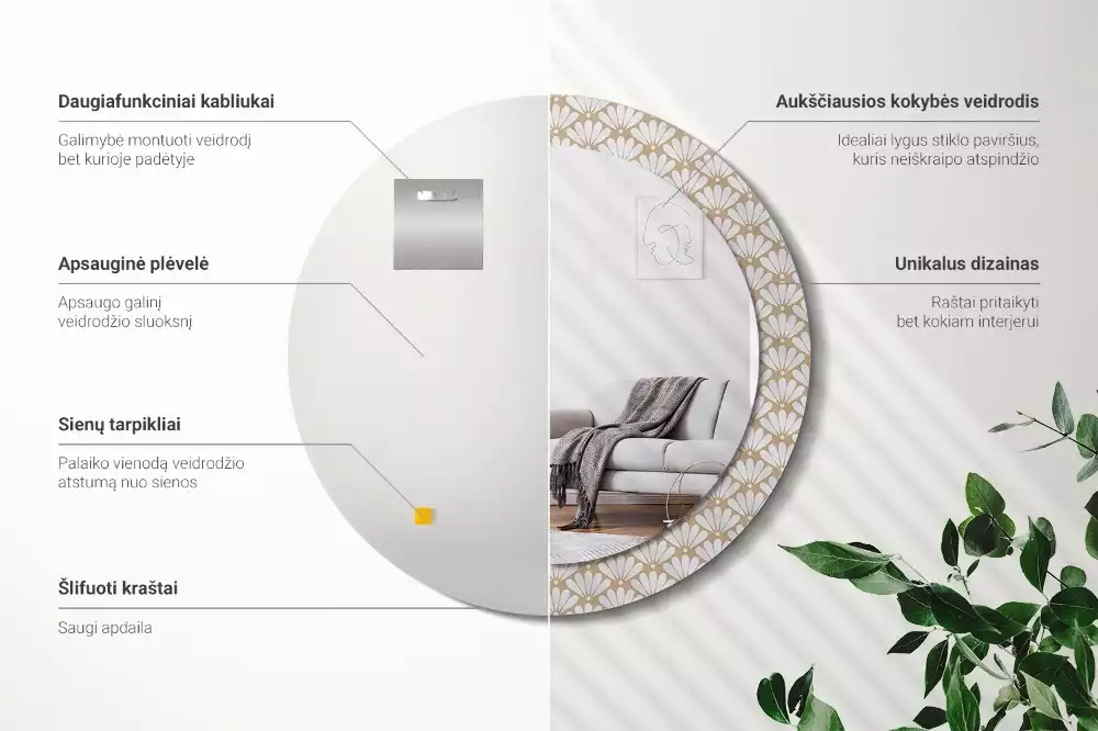 Kulaté dekorační zrcadlo na zeď Orientální květina