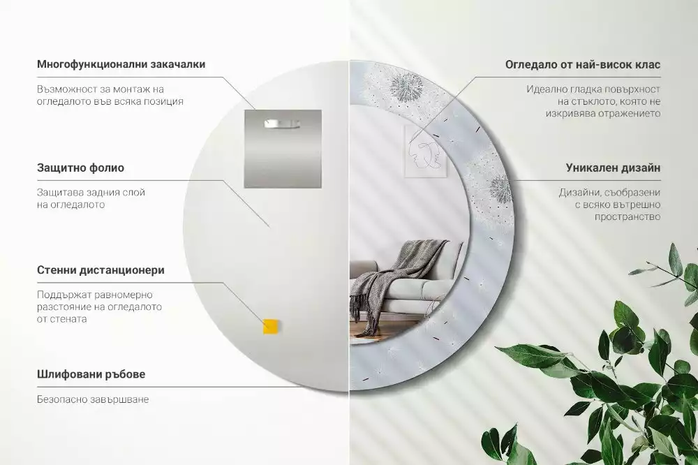 Kulaté dekorační zrcadlo na zeď Pampelišky