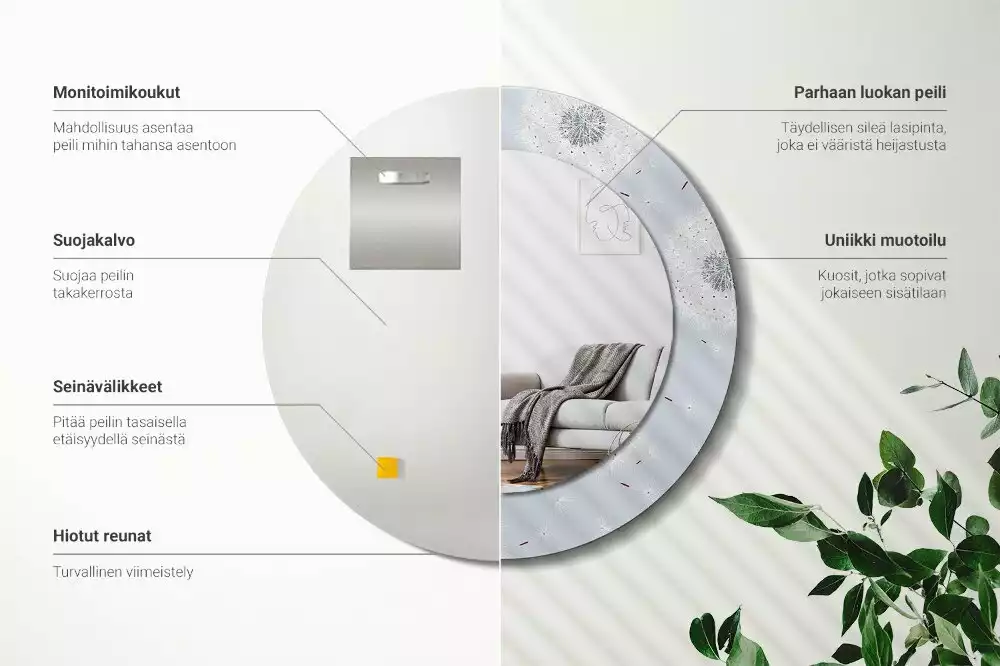 Kulaté dekorační zrcadlo na zeď Pampelišky