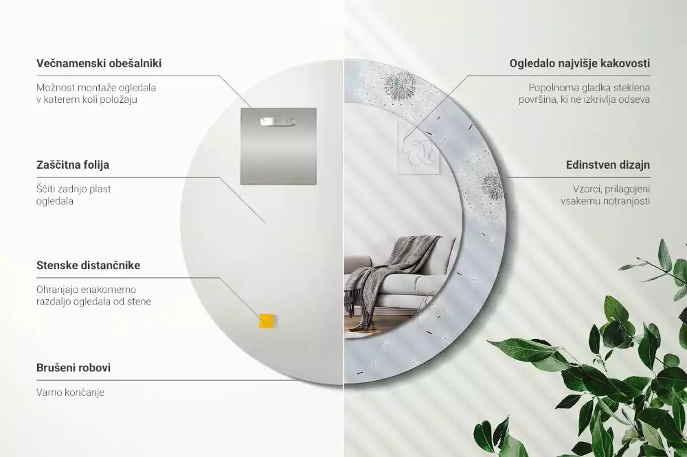 Kulaté dekorační zrcadlo na zeď Pampelišky