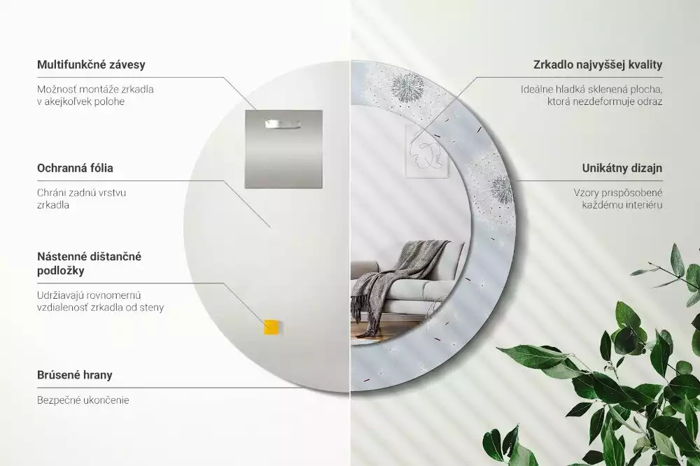 Kulaté dekorační zrcadlo na zeď Pampelišky