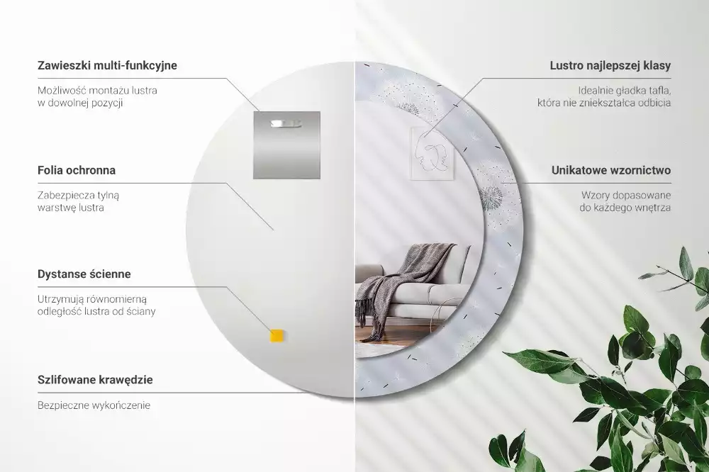 Kulaté dekorační zrcadlo na zeď Pampelišky