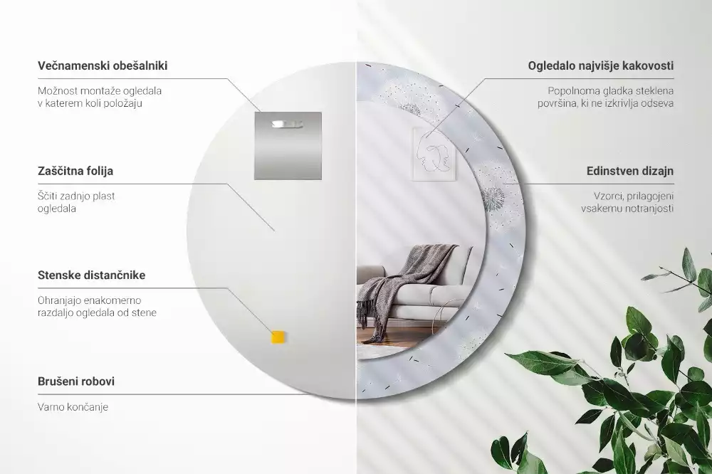 Kulaté dekorační zrcadlo na zeď Pampelišky