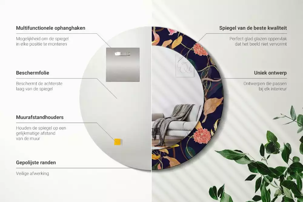 Kulaté dekorační zrcadlo na zeď Akvarel rostliny