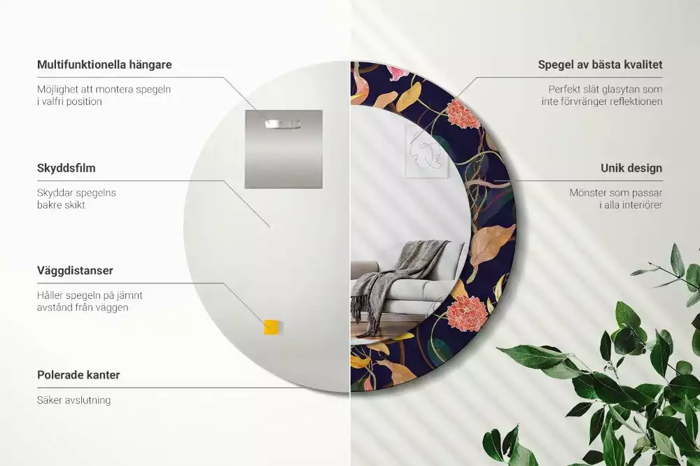 Kulaté dekorační zrcadlo na zeď Akvarel rostliny