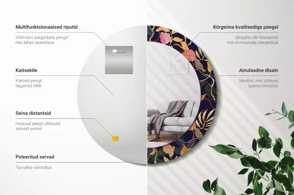 Kulaté dekorační zrcadlo na zeď Akvarel rostliny