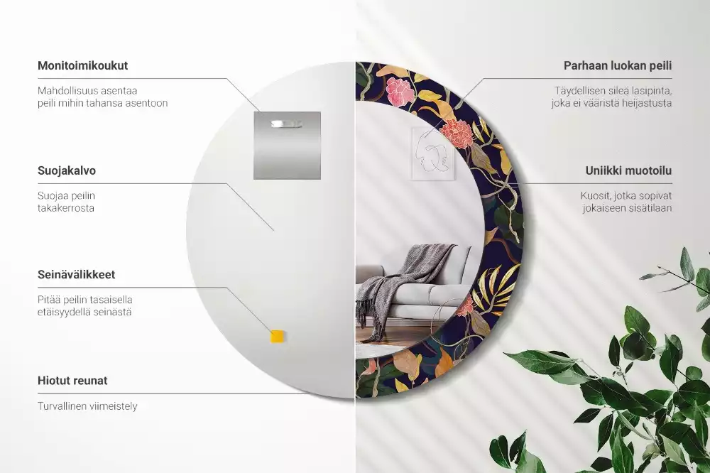 Kulaté dekorační zrcadlo na zeď Akvarel rostliny