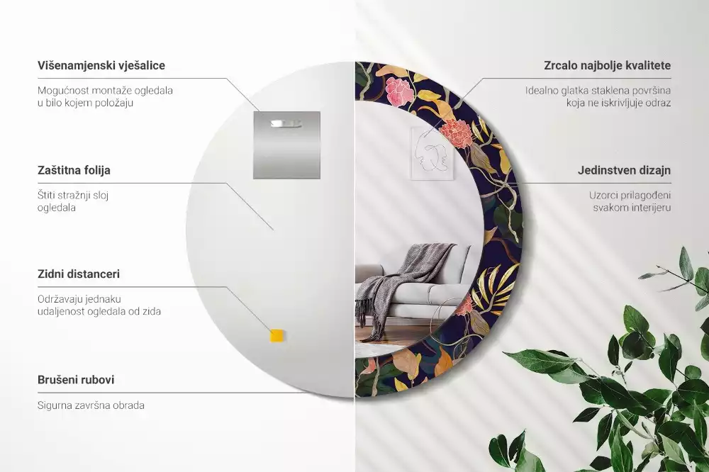 Kulaté dekorační zrcadlo na zeď Akvarel rostliny