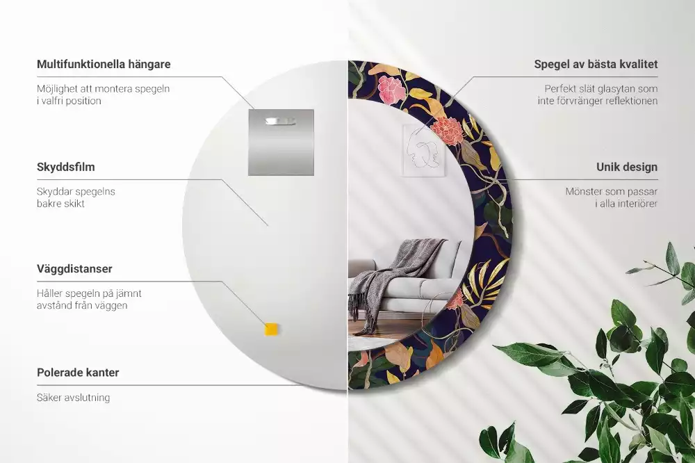 Kulaté dekorační zrcadlo na zeď Akvarel rostliny