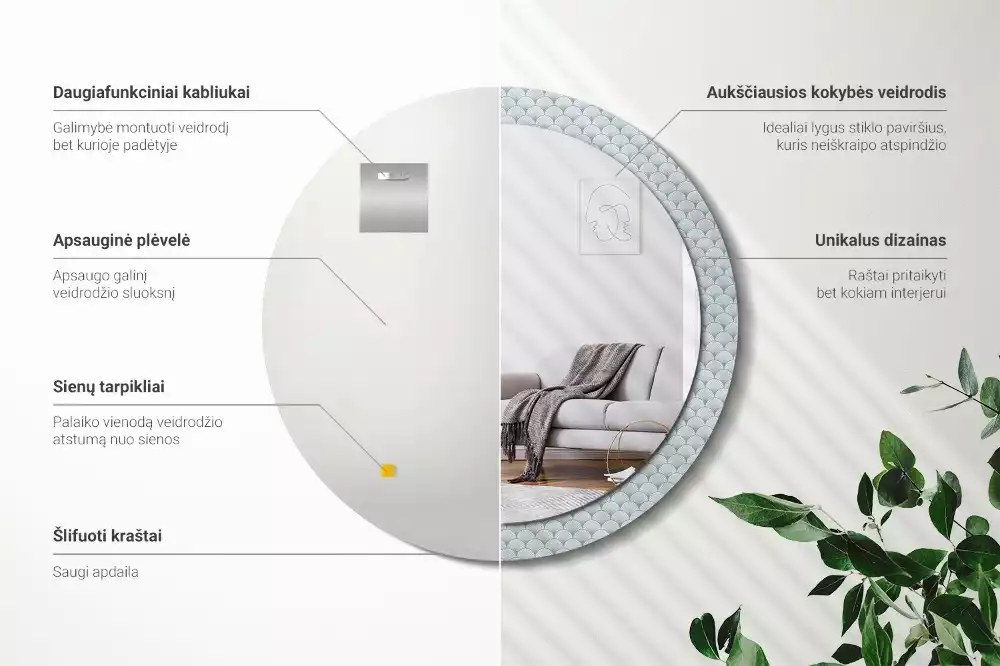 Kulaté dekorační zrcadlo na zeď Retro vintage vzor