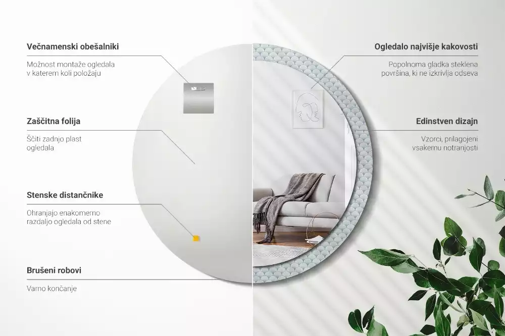 Kulaté dekorační zrcadlo na zeď Retro vintage vzor