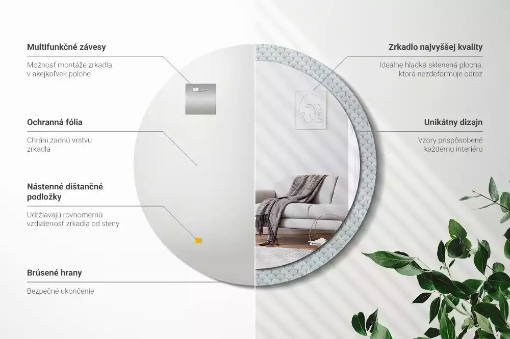 Kulaté dekorační zrcadlo na zeď Retro vintage vzor