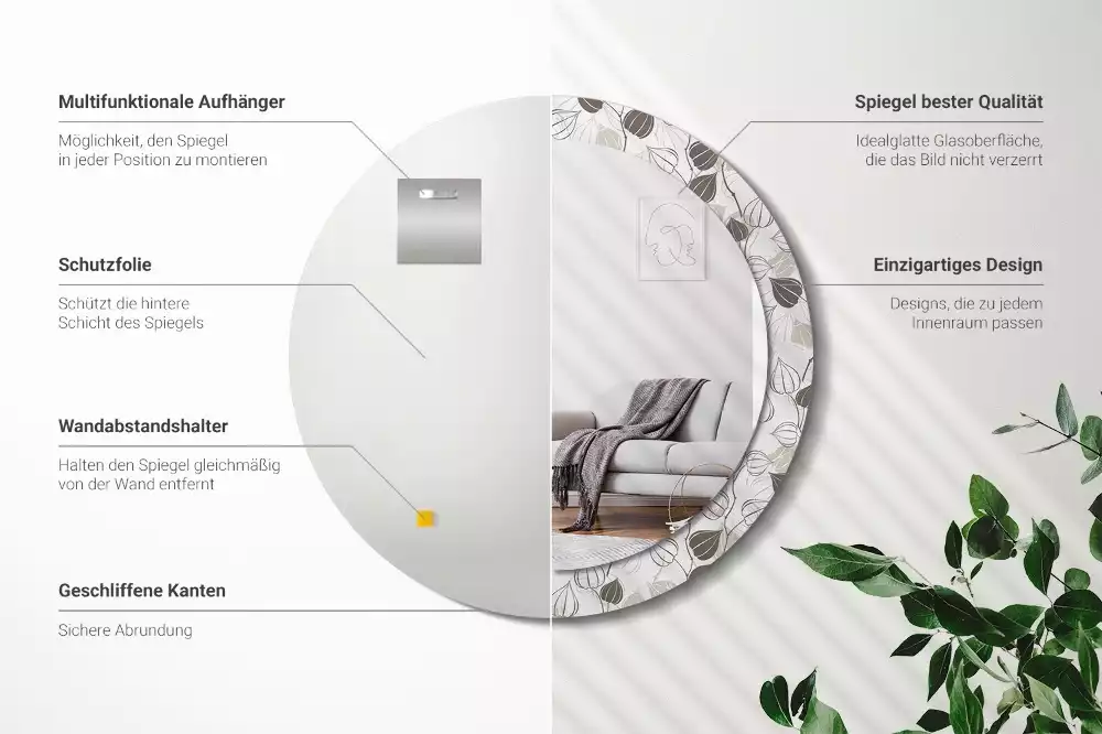 Kulaté dekorační zrcadlo na zeď Abstraktní květinové