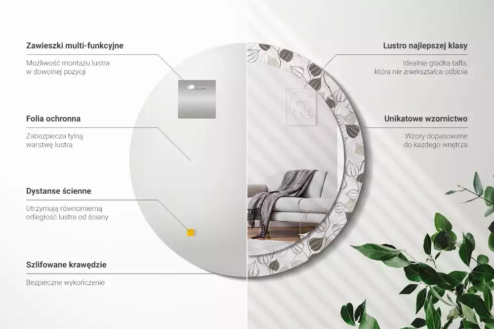 Kulaté dekorační zrcadlo na zeď Abstraktní květinové