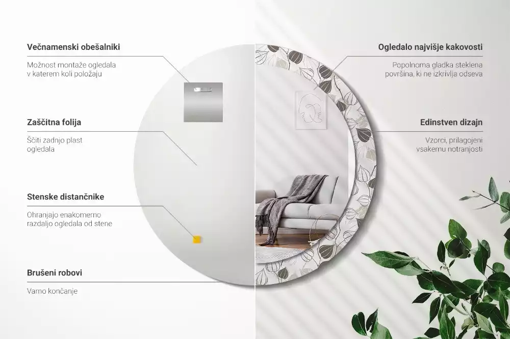 Kulaté dekorační zrcadlo na zeď Abstraktní květinové