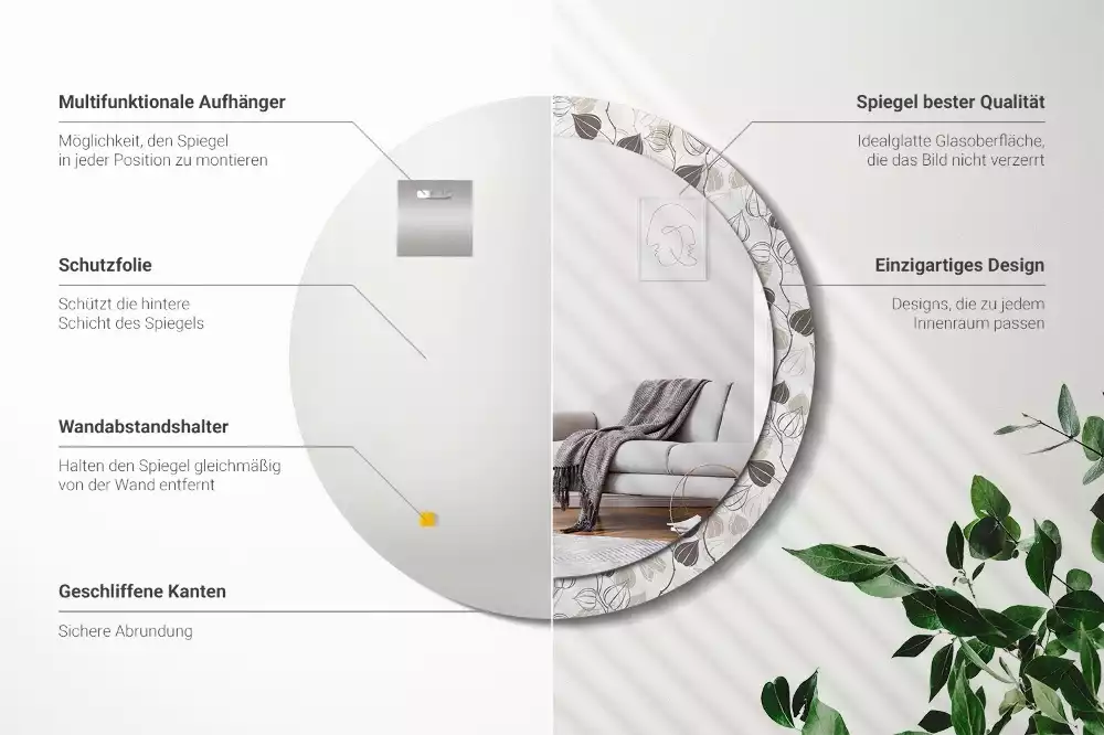 Kulaté dekorační zrcadlo na zeď Abstraktní květinové