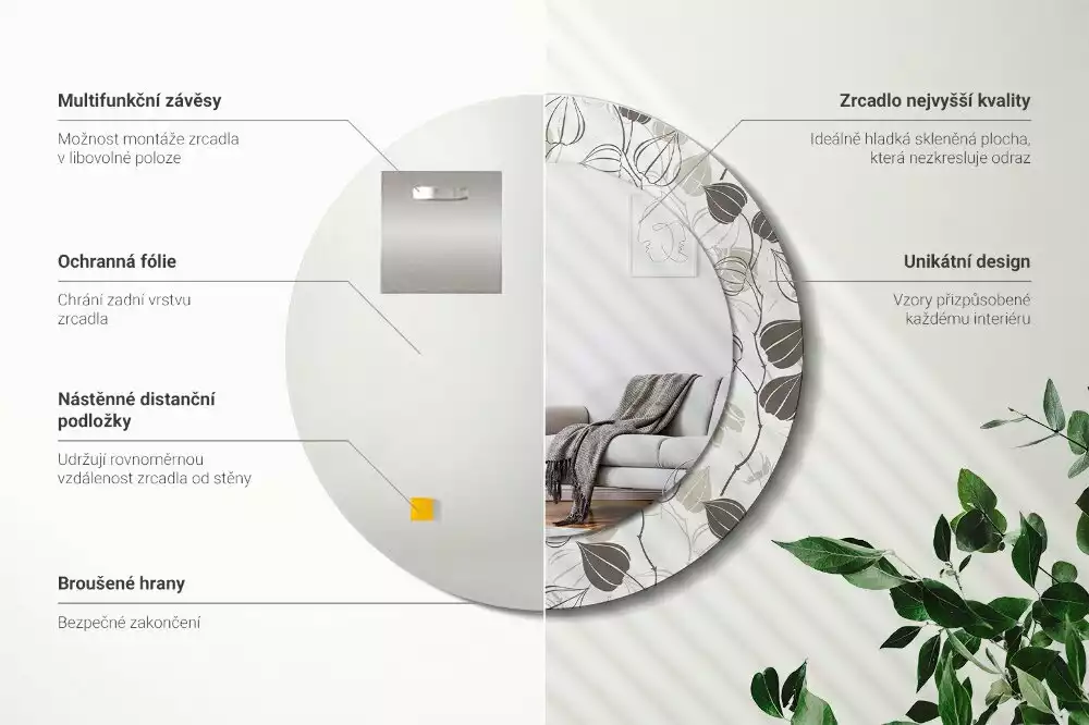 Kulaté dekorační zrcadlo na zeď Abstraktní květinové