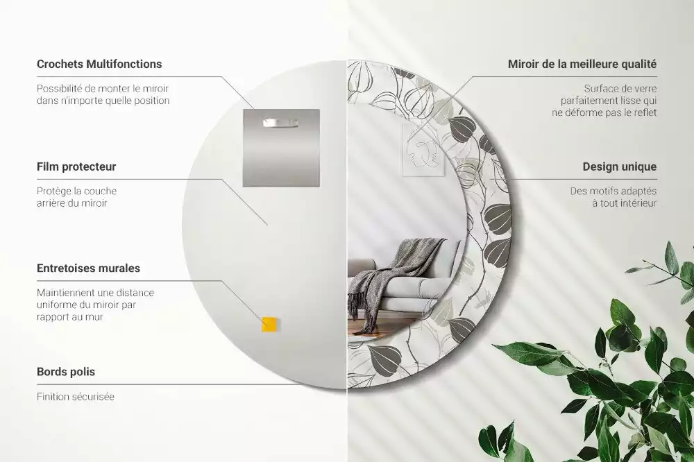 Kulaté dekorační zrcadlo na zeď Abstraktní květinové