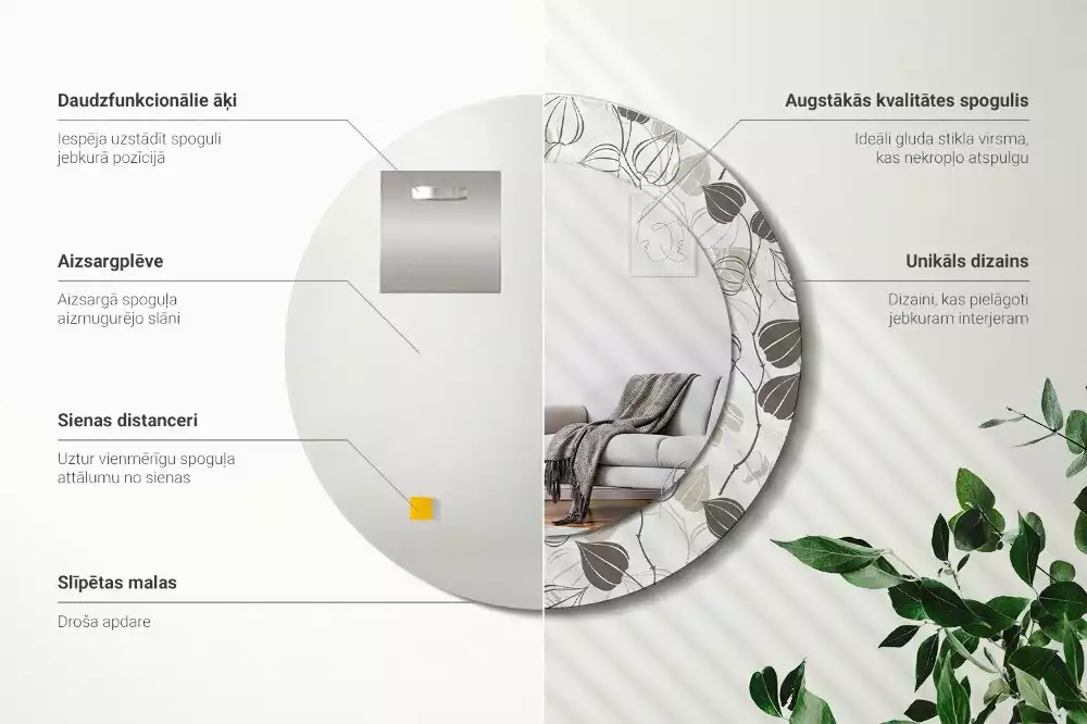 Kulaté dekorační zrcadlo na zeď Abstraktní květinové