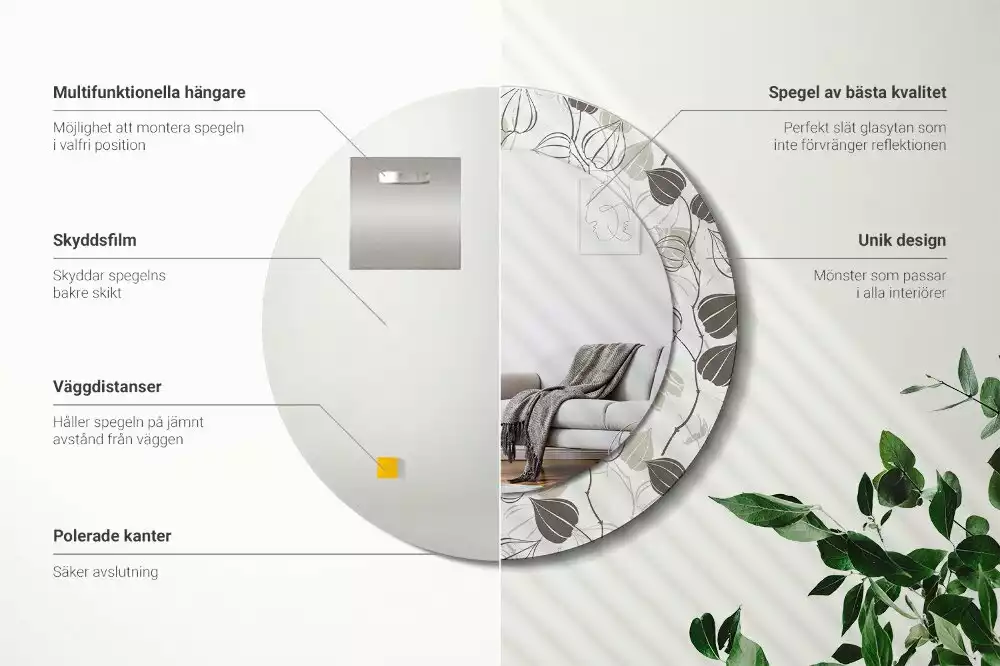 Kulaté dekorační zrcadlo na zeď Abstraktní květinové