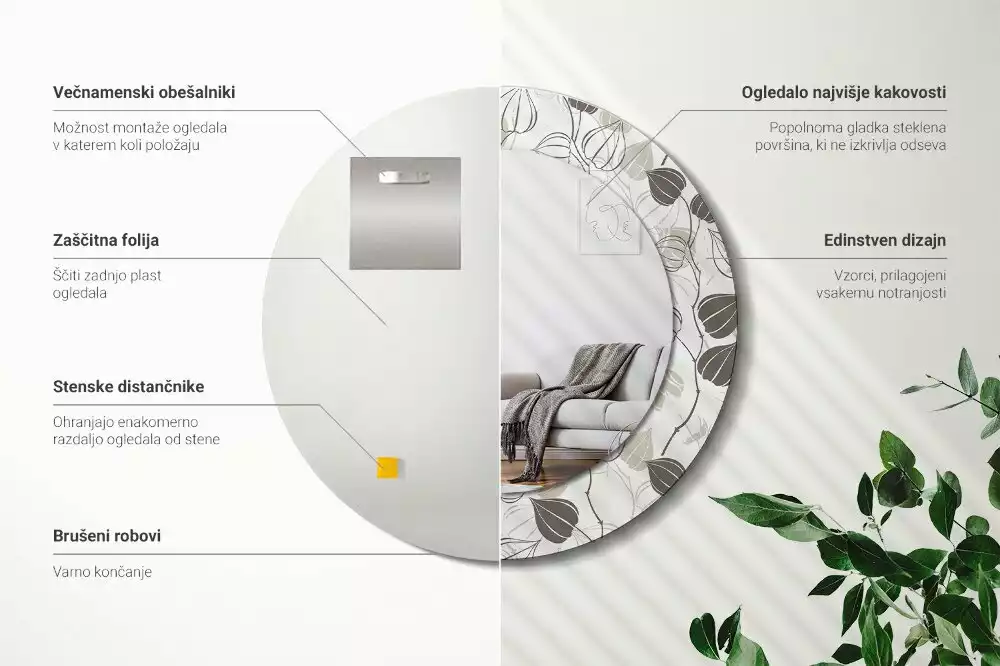 Kulaté dekorační zrcadlo na zeď Abstraktní květinové