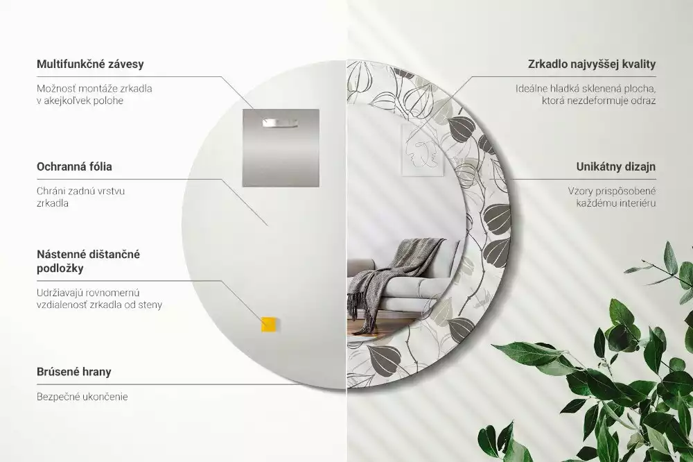 Kulaté dekorační zrcadlo na zeď Abstraktní květinové