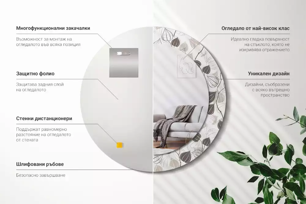 Kulaté dekorační zrcadlo na zeď Abstraktní květinové