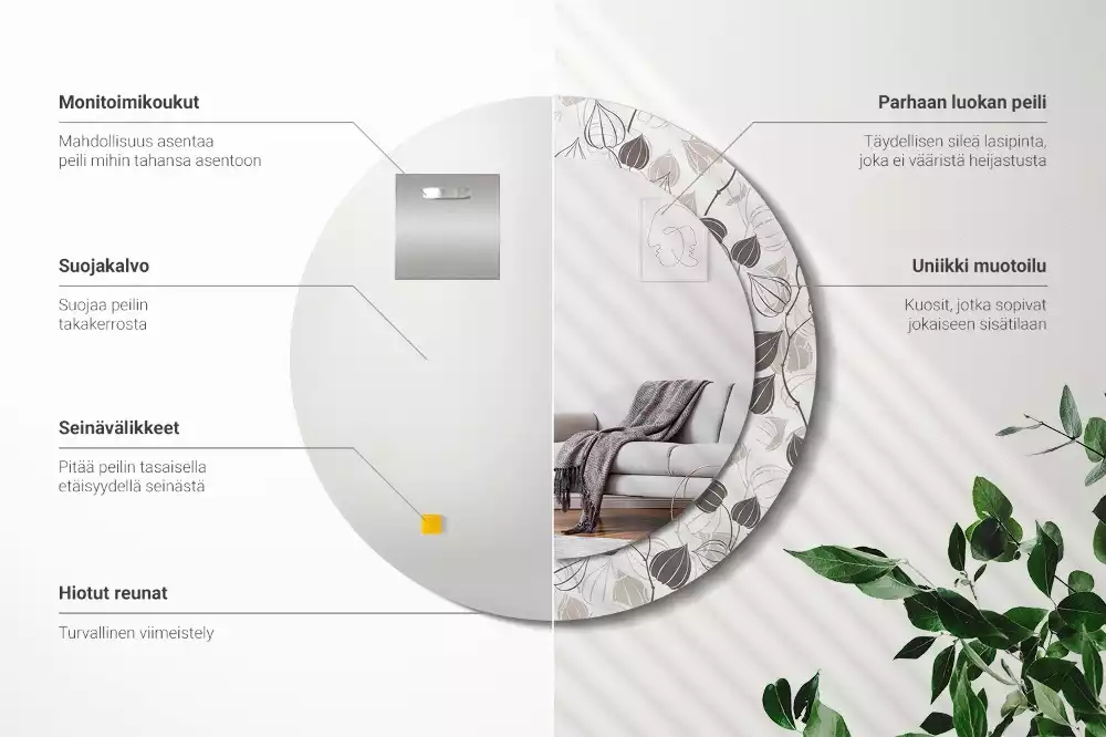 Kulaté dekorační zrcadlo na zeď Abstraktní květinové