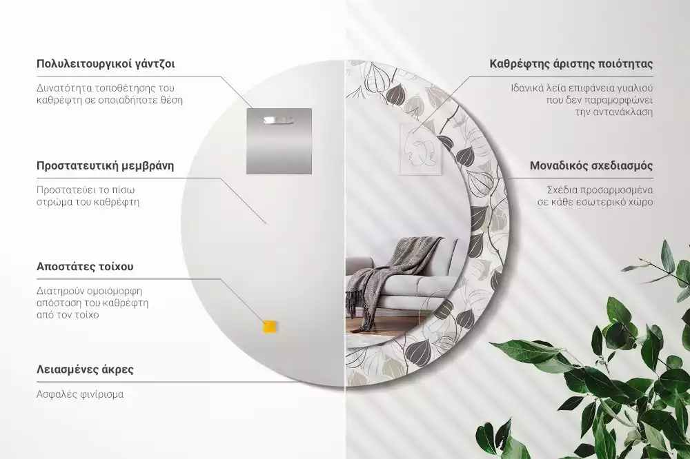 Kulaté dekorační zrcadlo na zeď Abstraktní květinové