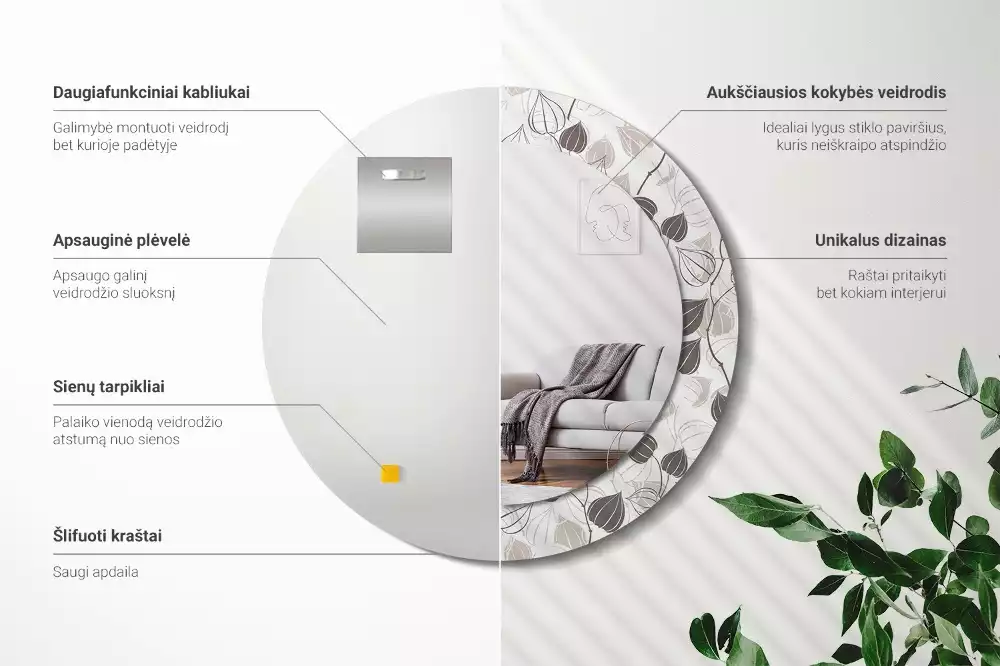 Kulaté dekorační zrcadlo na zeď Abstraktní květinové