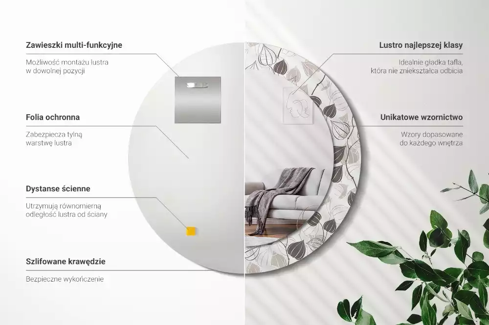 Kulaté dekorační zrcadlo na zeď Abstraktní květinové