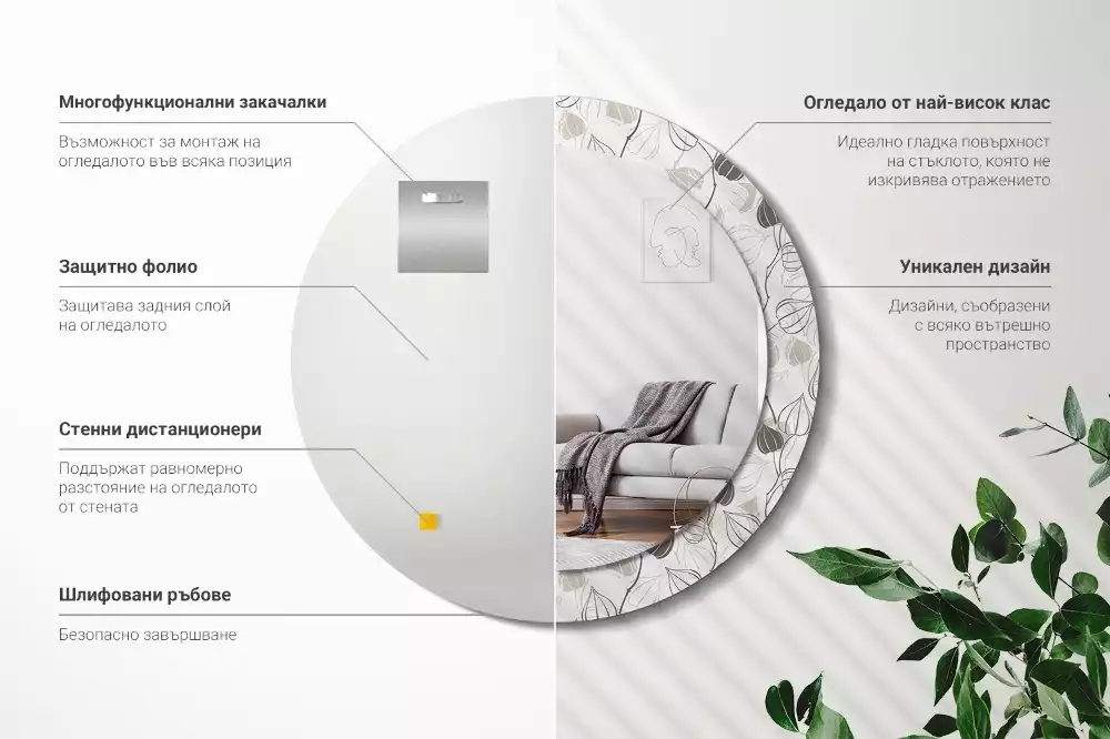 Kulaté dekorační zrcadlo na zeď Abstraktní květinové