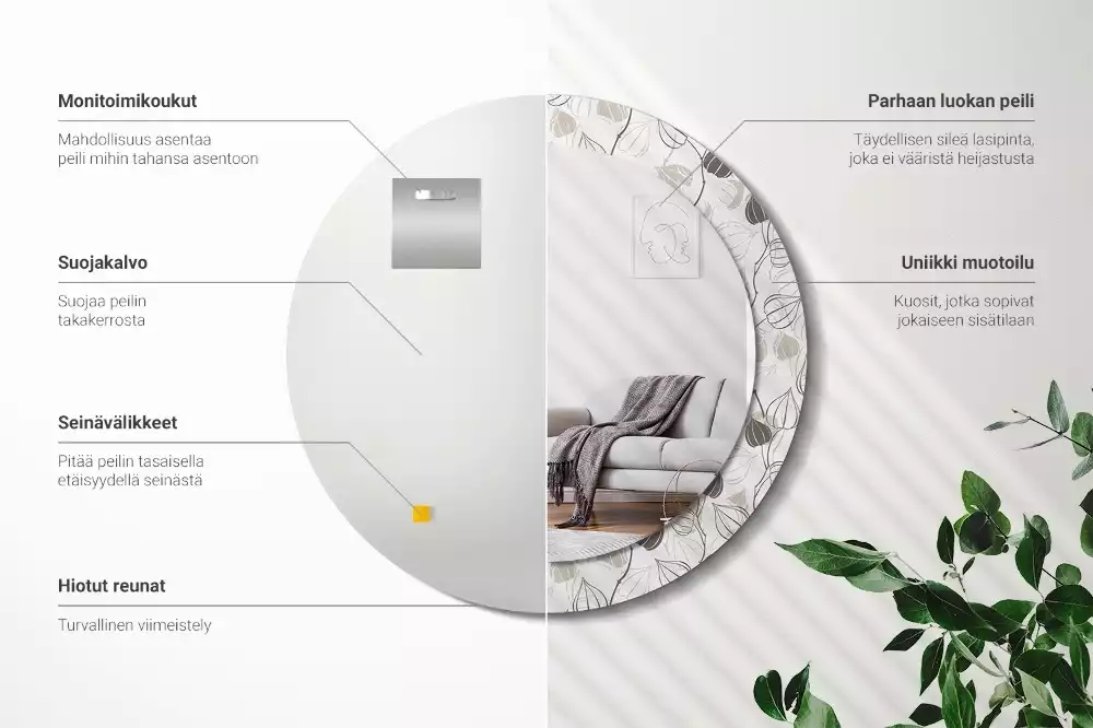 Kulaté dekorační zrcadlo na zeď Abstraktní květinové