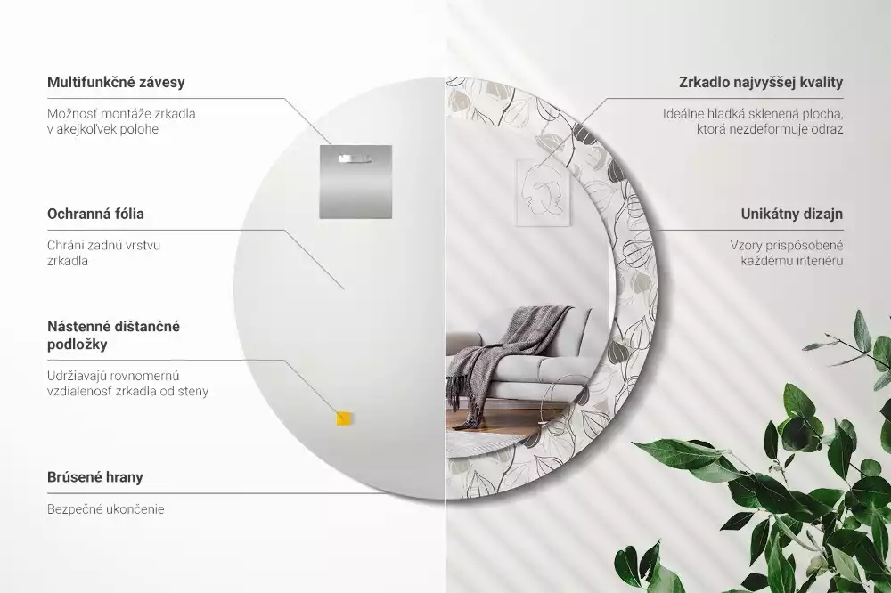 Kulaté dekorační zrcadlo na zeď Abstraktní květinové