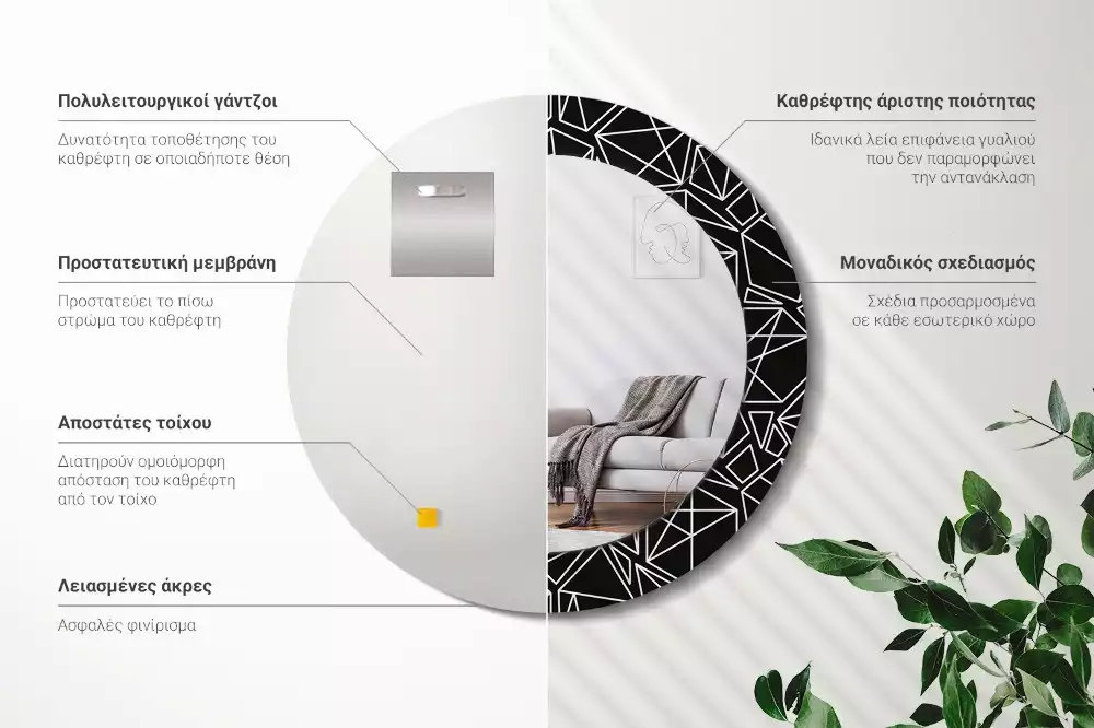 Kulaté dekorační zrcadlo na zeď Geometrický vzor