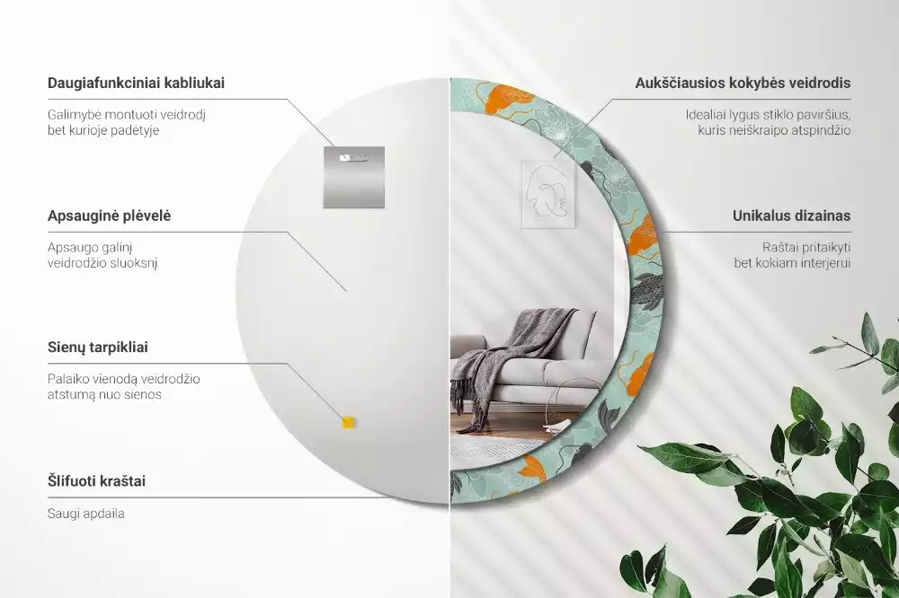 Kulaté dekorační zrcadlo na zeď Koi kapr