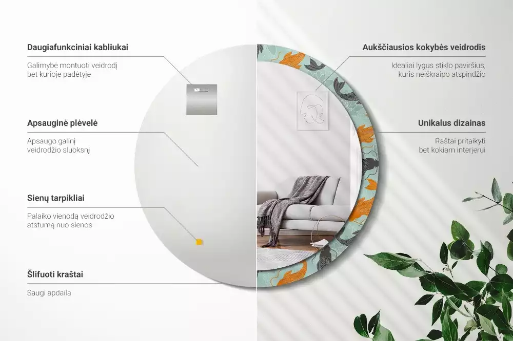 Kulaté dekorační zrcadlo na zeď Koi kapr