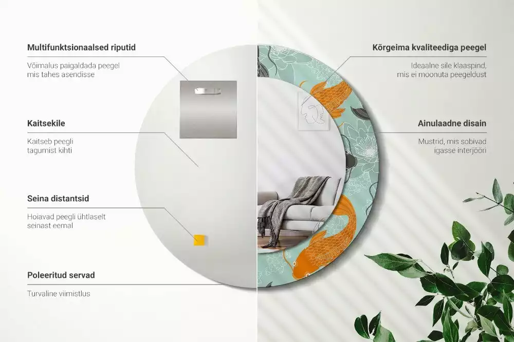 Kulaté dekorační zrcadlo na zeď Koi kapr