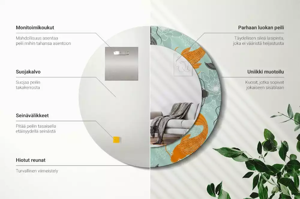 Kulaté dekorační zrcadlo na zeď Koi kapr