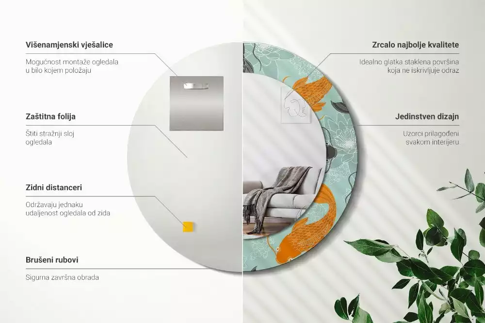 Kulaté dekorační zrcadlo na zeď Koi kapr