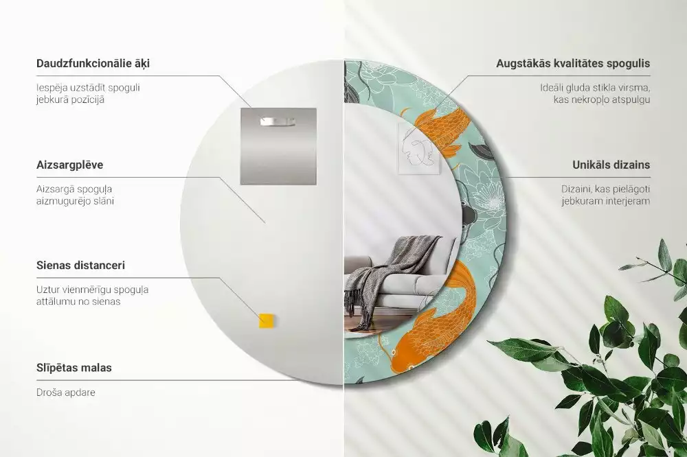 Kulaté dekorační zrcadlo na zeď Koi kapr