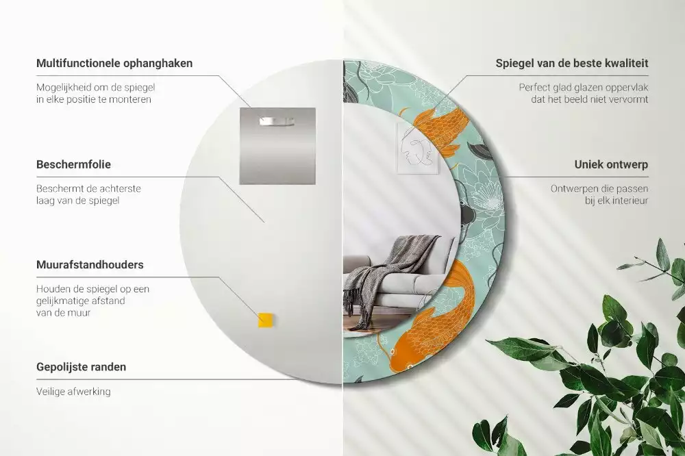 Kulaté dekorační zrcadlo na zeď Koi kapr