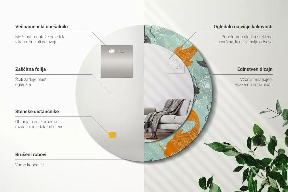 Kulaté dekorační zrcadlo na zeď Koi kapr