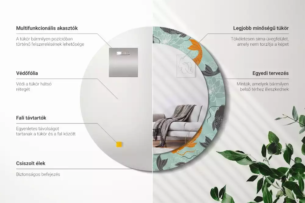 Kulaté dekorační zrcadlo na zeď Koi kapr