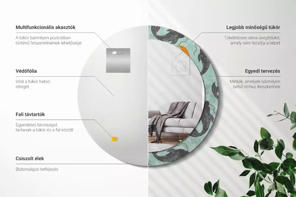 Kulaté dekorační zrcadlo na zeď Koi kapr