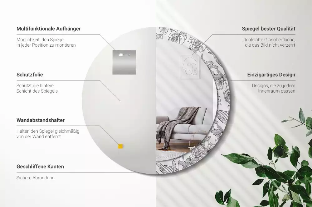 Kulaté dekorační zrcadlo na zeď květinový vzor