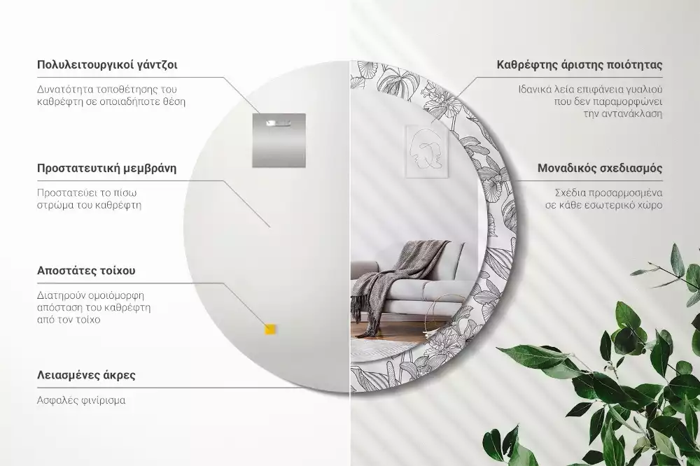 Kulaté dekorační zrcadlo na zeď květinový vzor