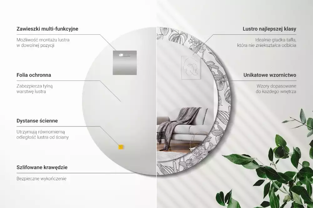 Kulaté dekorační zrcadlo na zeď květinový vzor