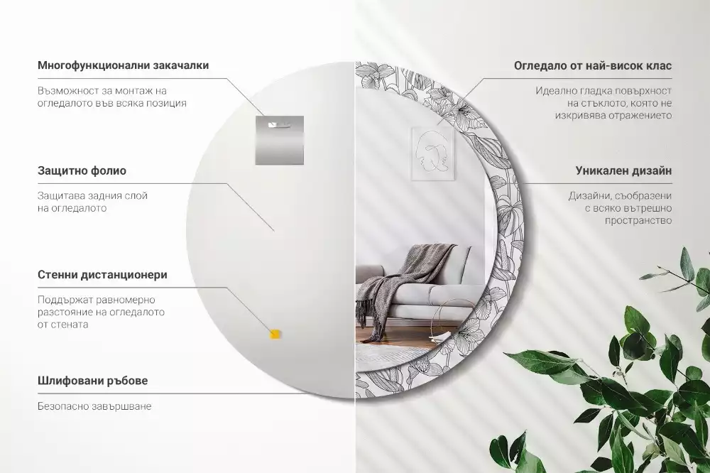 Kulaté dekorační zrcadlo na zeď květinový vzor